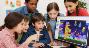 Дети программируют игру в Scratch, развивая творческие навыки